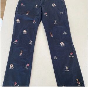 Vintage- Ralph Lauren college bear Navy Embroidered Pants waist 33 leg 32